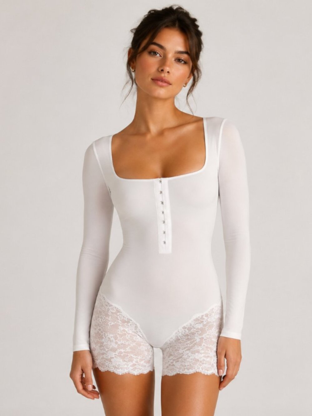 NEW SKIMS 3X Lace Long Sleeve Onesie Snow White NWT